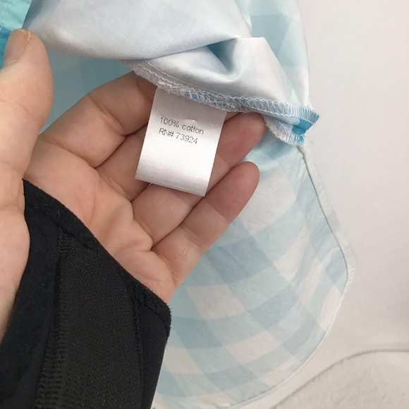 Ming Wang Women’s Ruffled Cotton Gingham Blouse Spring Casual Tan/Blue Size Med - Picture 10 of 11